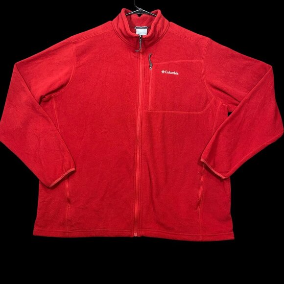 Columbia Red Full-Zip Fleece Jacket SZ XXL Mens Lightweight Warm Adjustable Hem - Picture 1 of 13